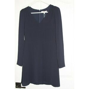 WAYF Dress Navy Blue V-Neck Long Sleeves Crepe Lined 28" Bust Juniors S NEW